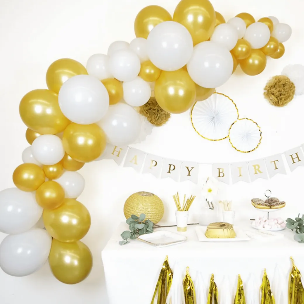 Ballongirlanden-Kit DIY Gold-Weiß