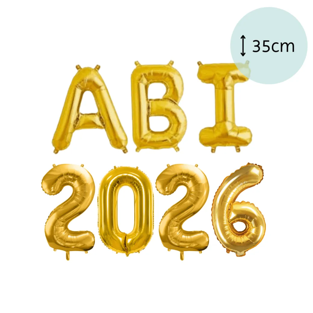 Ballonschriftzug "ABI 2026" Gold (ca. 38cm pro Ballon)
