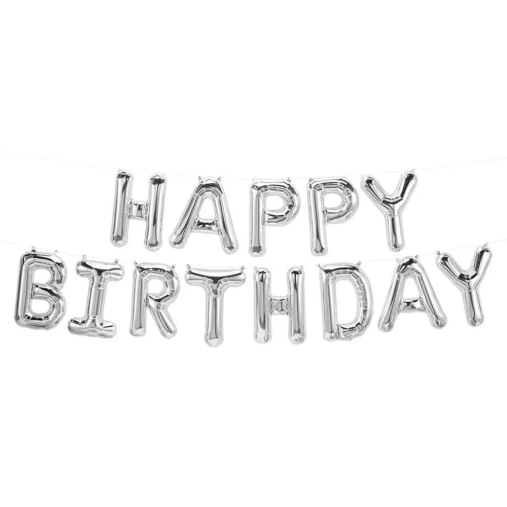 Ballonschriftzug "Happy Birthday" Silber