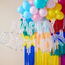 Ballonschriftzug "Happy Birthday" Konfetti Transparent