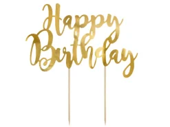 Caketopper "Happy Birthday" Gold Papier