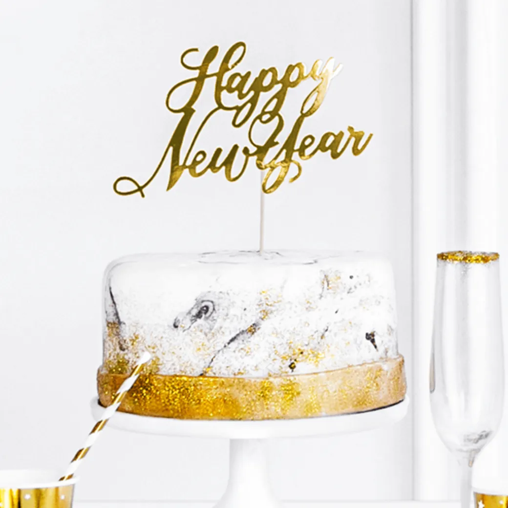 Caketopper "Happy New Year" Gold Papier