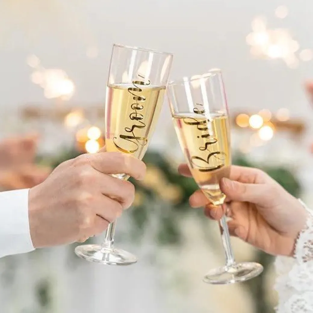 Champagne Sticker "Groom" & "Bride"
