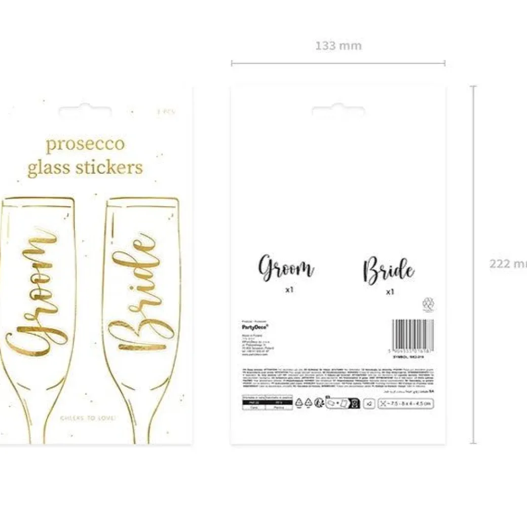 Champagne Sticker "Groom" & "Bride"