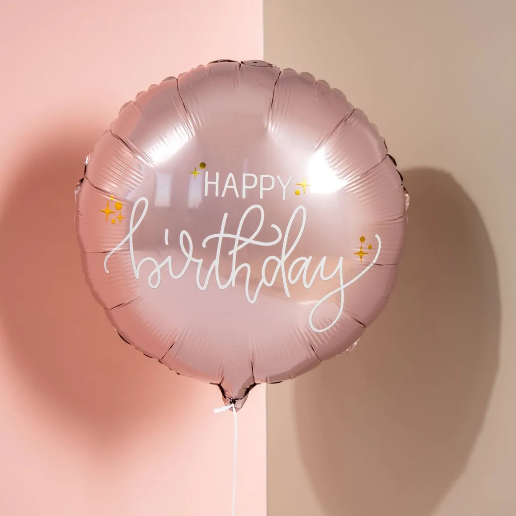 Geburtstagballon "Happy Birthday" Créme Roségold
