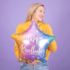 Geburtstagsballon "Happy Birthday" Stern Bunt