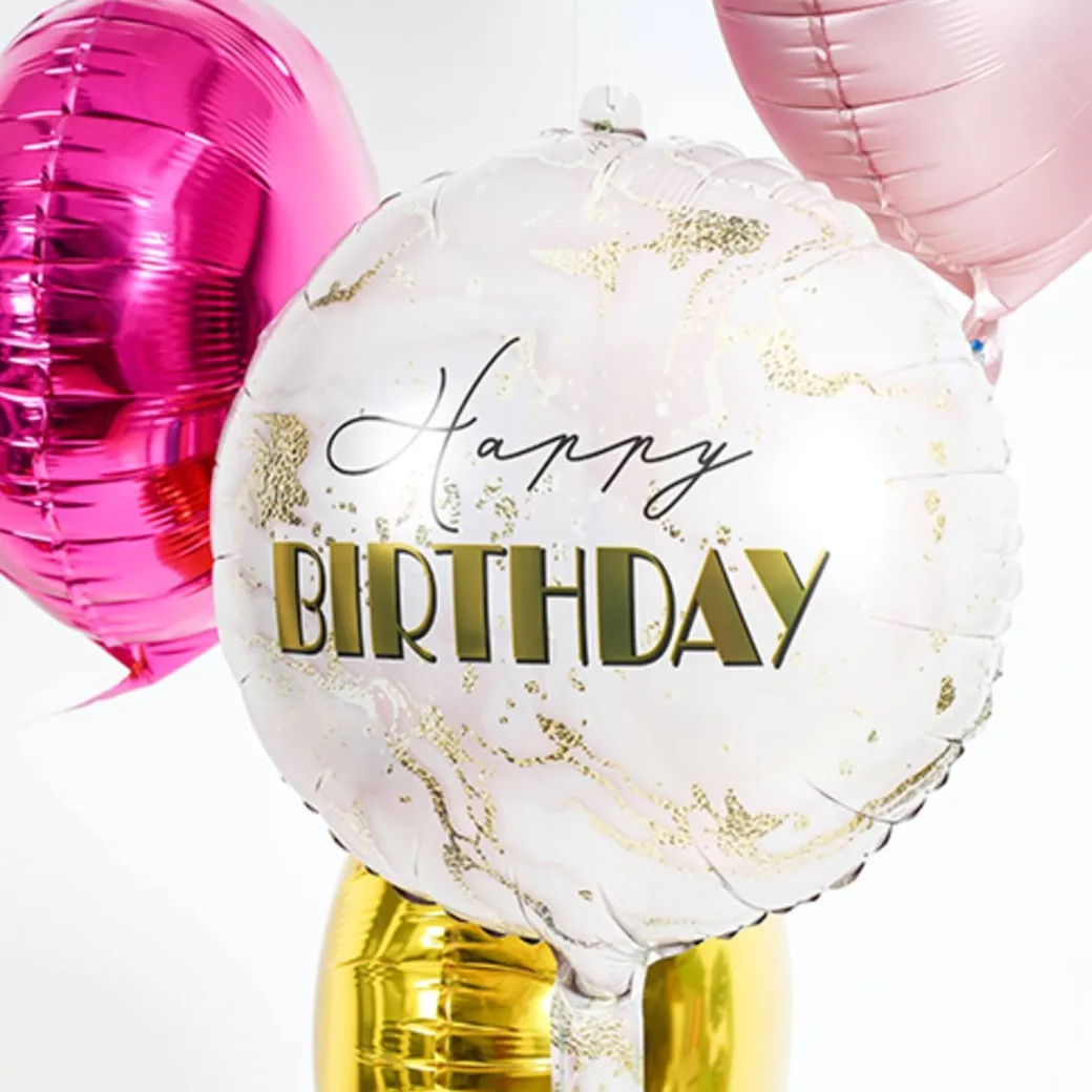 Geburtstagsballon "Happy Birthday" Marmor Roségold