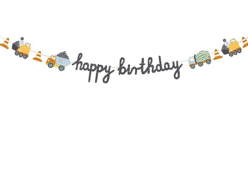 Girlande "Happy Birthday" Baufahrzeuge