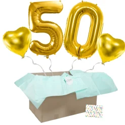 Heliumballon-Geschenk 50. Geburtstag Set Deluxe Gold