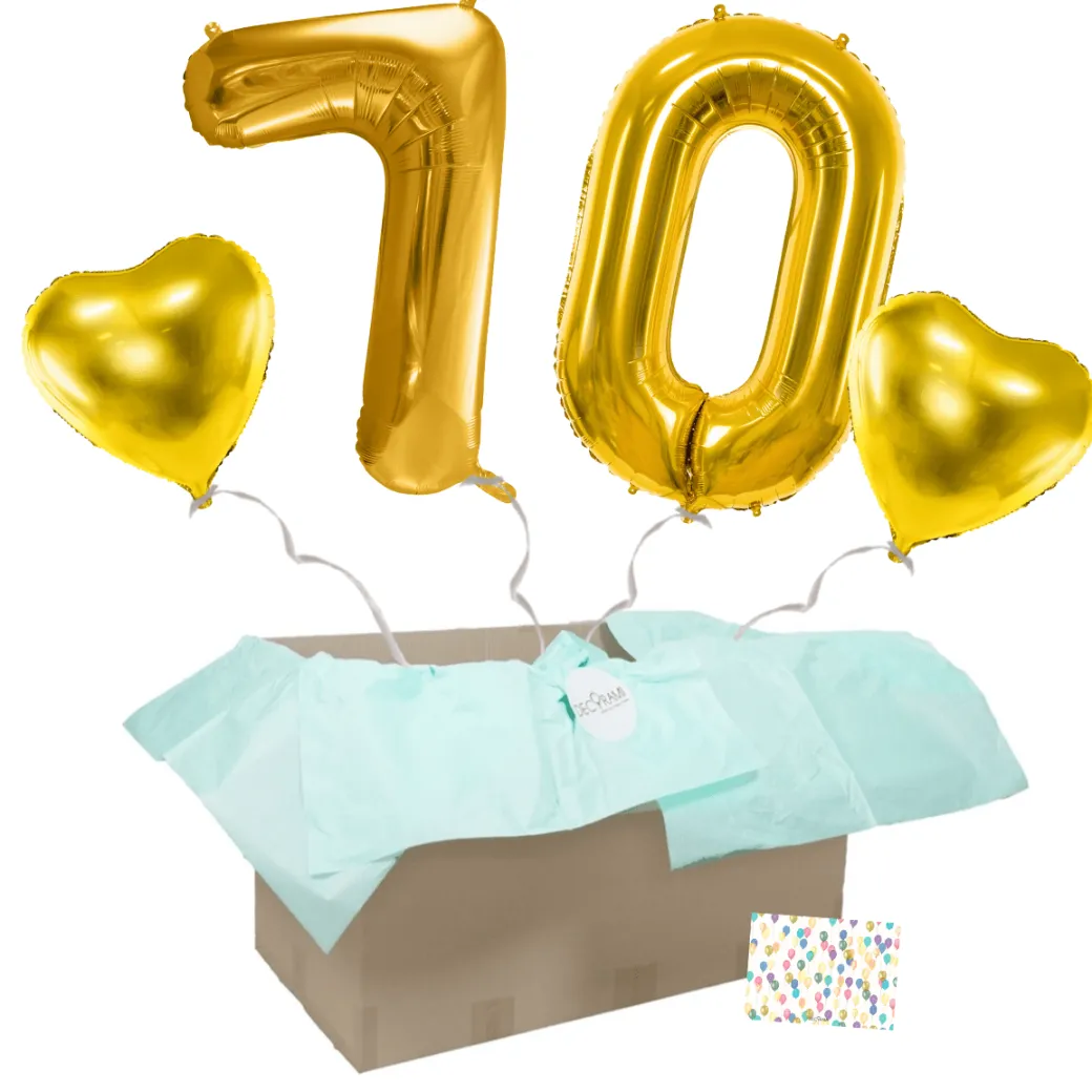 Heliumballon-Geschenk 70. Geburtstag Set Deluxe Gold