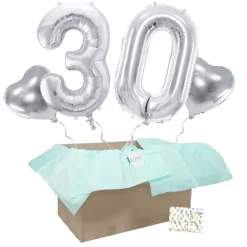 Heliumballon-Geschenk 30. Geburtstag Set Deluxe Silber