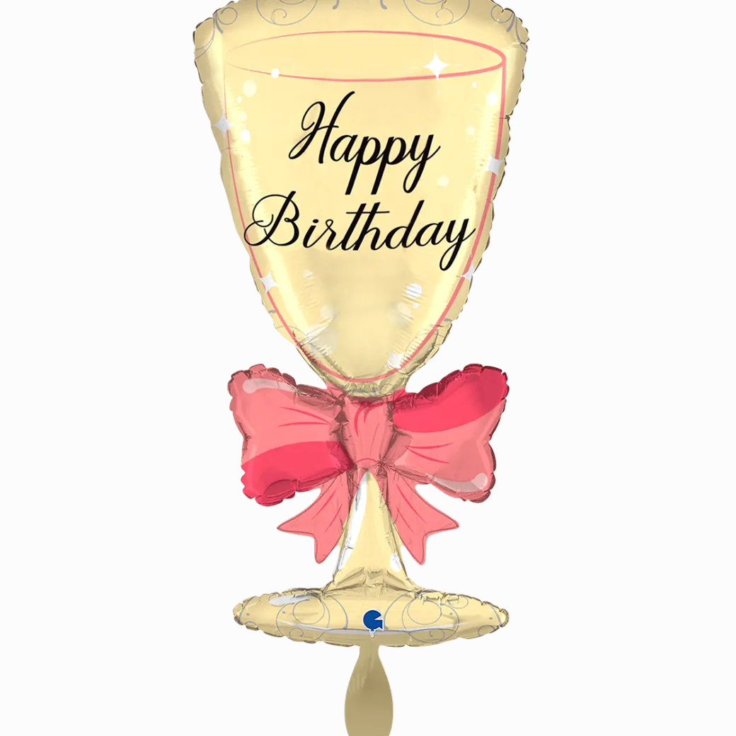 Heliumballon-Geschenk "Happy Birthday" Champagnerglas mit Schleife