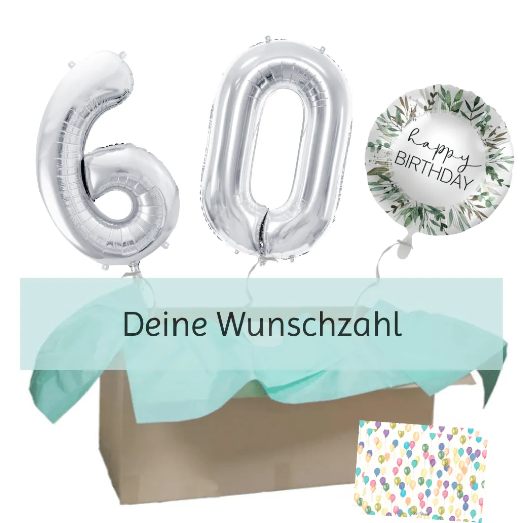 Heliumballon-Geschenk "Happy Birthday" Silver XXL Set Deluxe