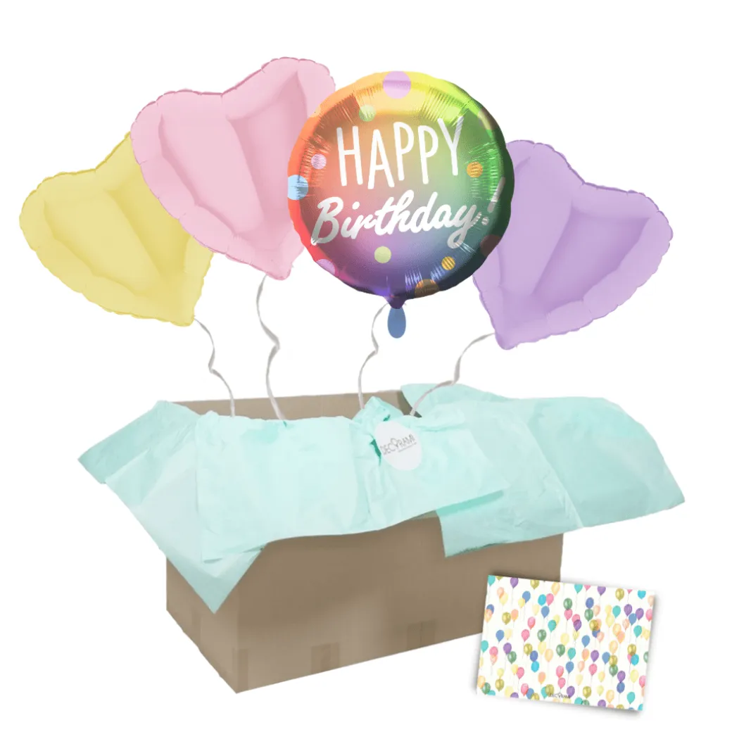 Heliumballon-Geschenk "Happy Birthday" Rainbow Dots