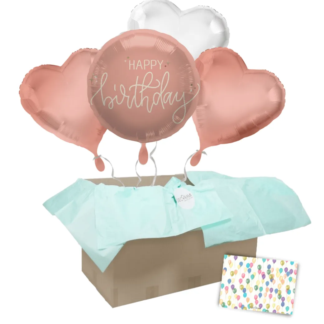Heliumballon-Geschenk "Happy Birthday" Créme Roségold
