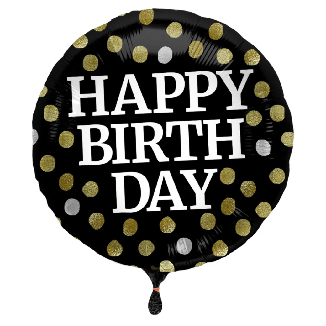 Heliumballon-Geschenk "Happy Birthday" Gold Schwarz