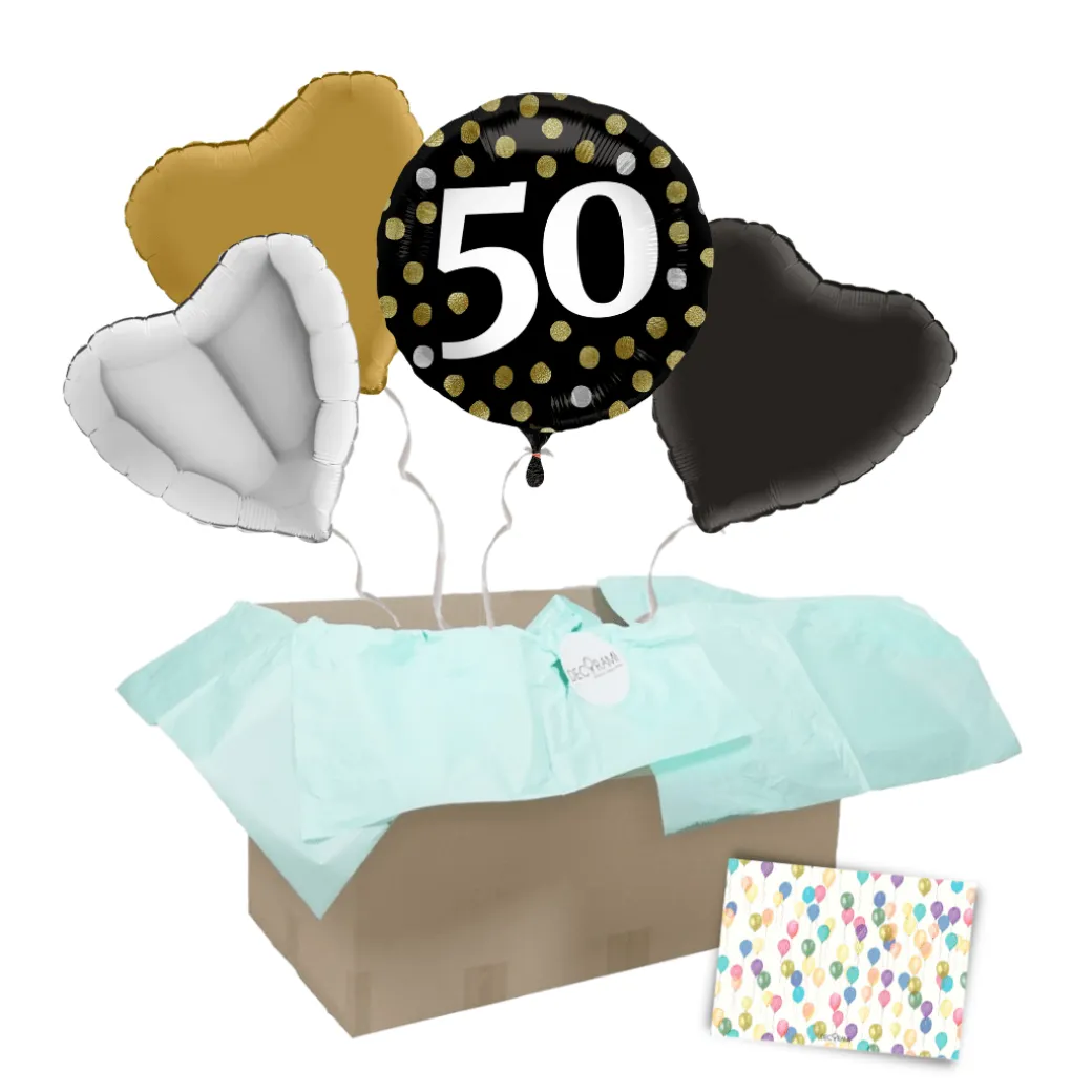 Heliumballon-Geschenk "50 Happy Birthday" Sparkles Set
