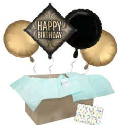 Heliumballon-Geschenk "Happy Birthday" Gold-Schwarz