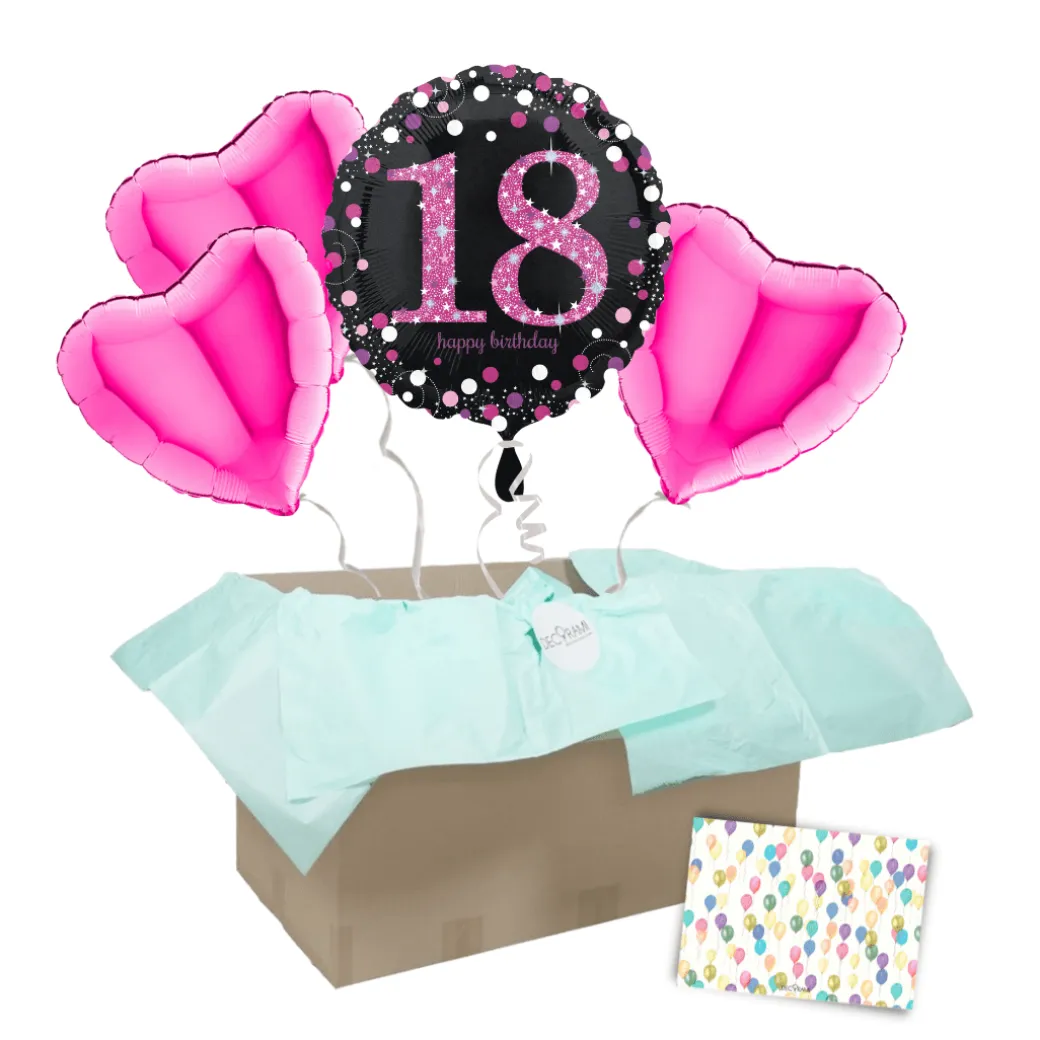 Heliumballon-Geschenk "18" Happy Birthday Pink