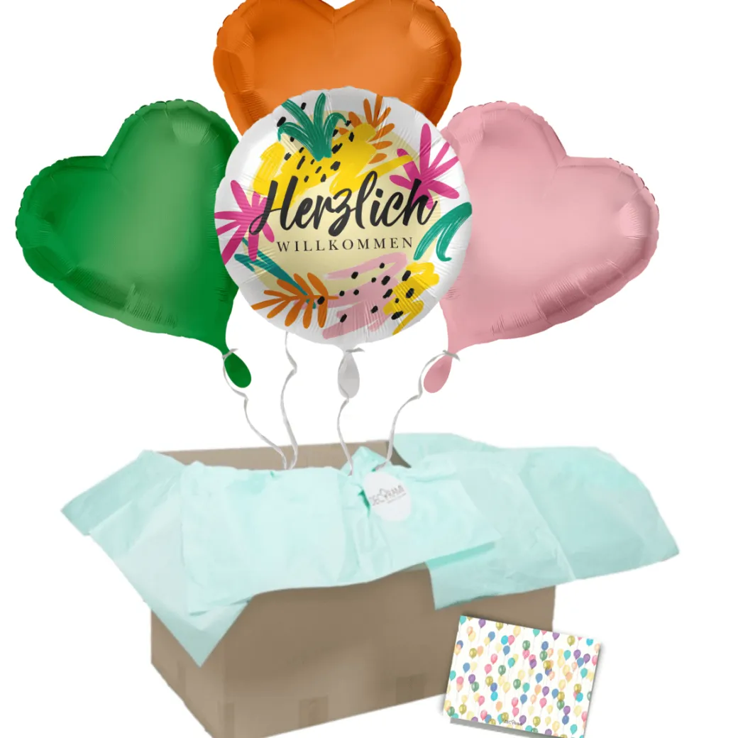 Heliumballon-Geschenk "Herzlich Willkommen" Bunt
