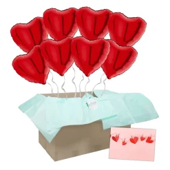 Heliumballon-Geschenk Valentinstag XXL 8 rote Herzen inkl. Liebeskarte
