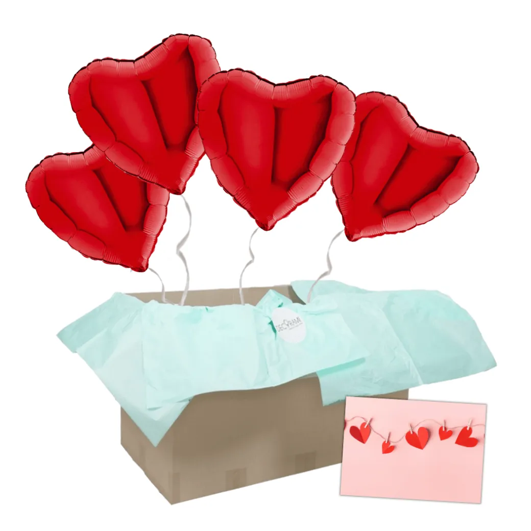 Heliumballon-Geschenk Valentinstag Rote Herzen inkl. Liebeskarte