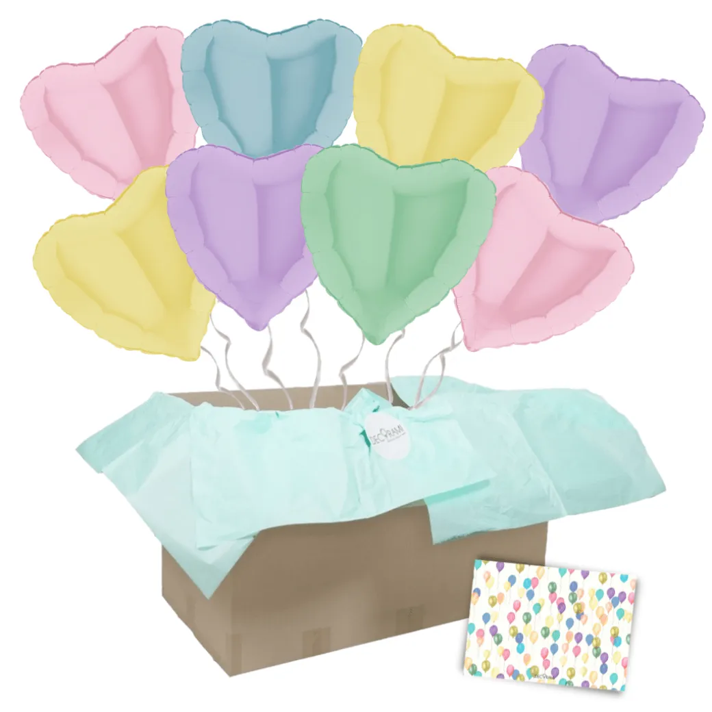Heliumballon-Geschenk XXL 8 Pastell Herzen