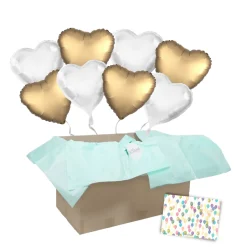 Heliumballon-Geschenk XXL 8 Satin Herzen Golden Deluxe