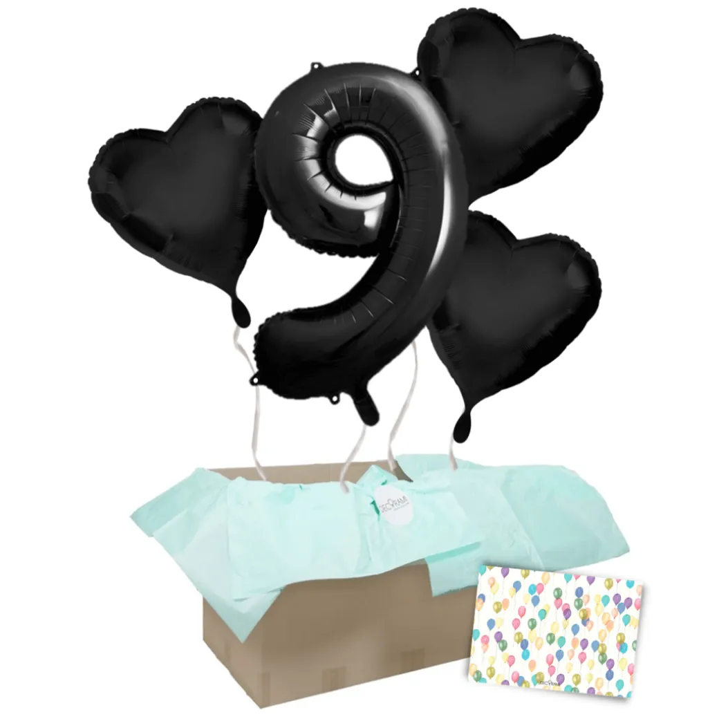 Heliumballon-Geschenk 1 XXL Zahl + 3 Herzen Geburtstagsballon Set Premium