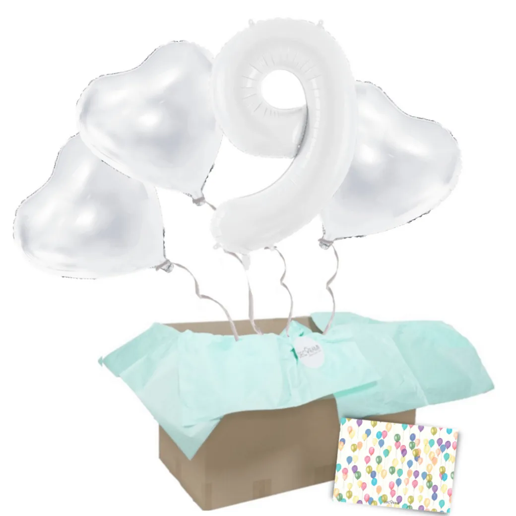 Heliumballon-Geschenk 1 XXL Zahl + 3 Herzen Geburtstagsballon Set Premium