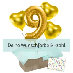 Heliumballon-Geschenk 1 XXL Zahl + 3 Herzen Geburtstagsballon Set Premium