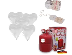 Helium-Set 40 Herzballons inkl. Bio-Schnellverschlüsse