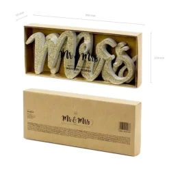Holzaufschrift "Mr & Mrs" Gold Glitzer