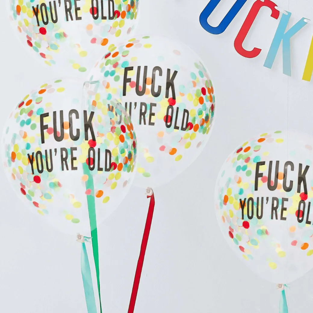 Konfetti-Ballons Ø 30cm "Fuck You're Old" 5 Stk.