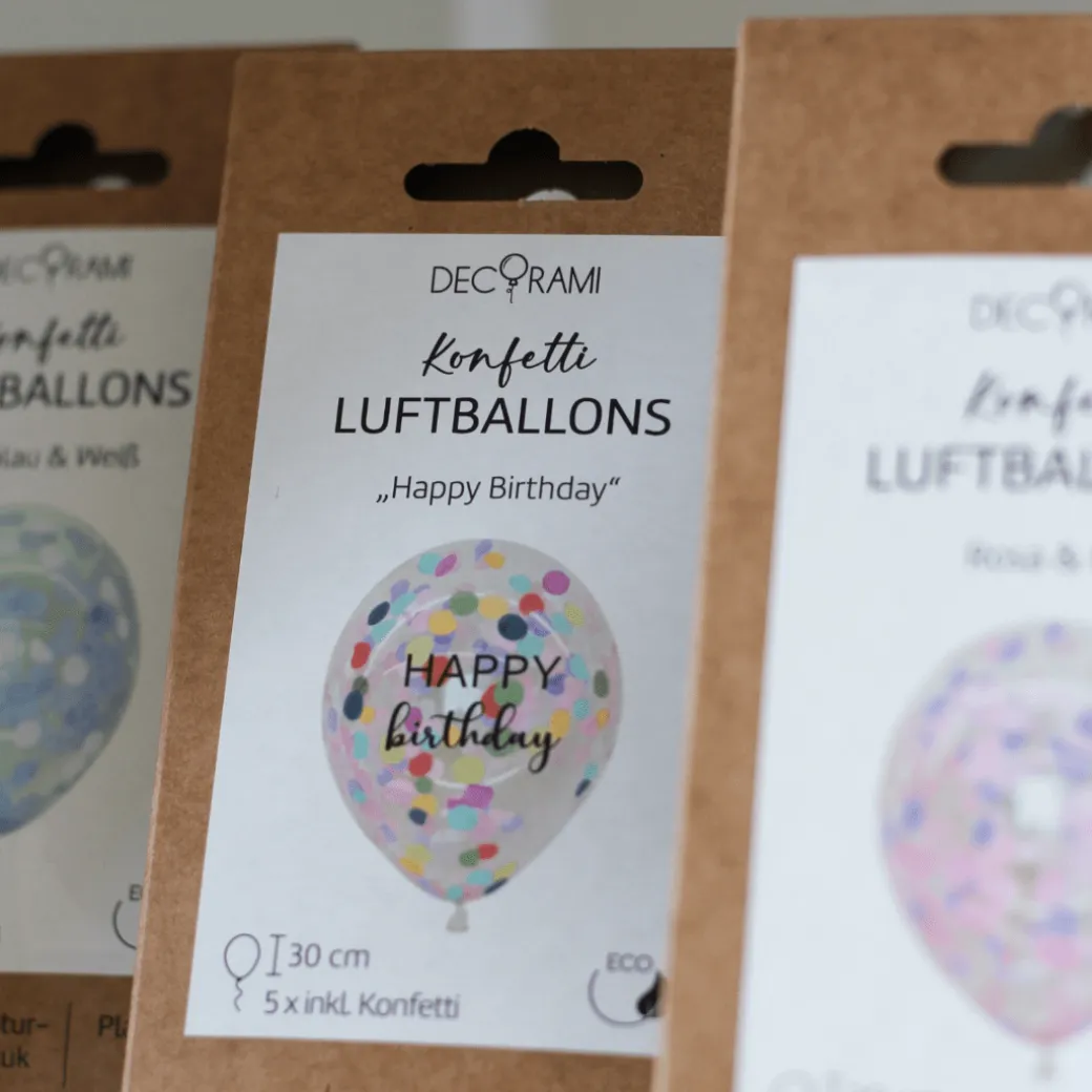 Luftballon-Set Konfetti Mix Bunt "Happy Birthday" 5 Stk.