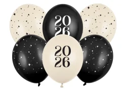 Luftballons Schwarz "Happy 2026!" 6 Stk.