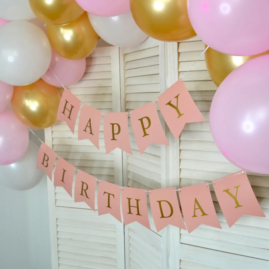 Papiergirlande "Happy Birthday" Roségold