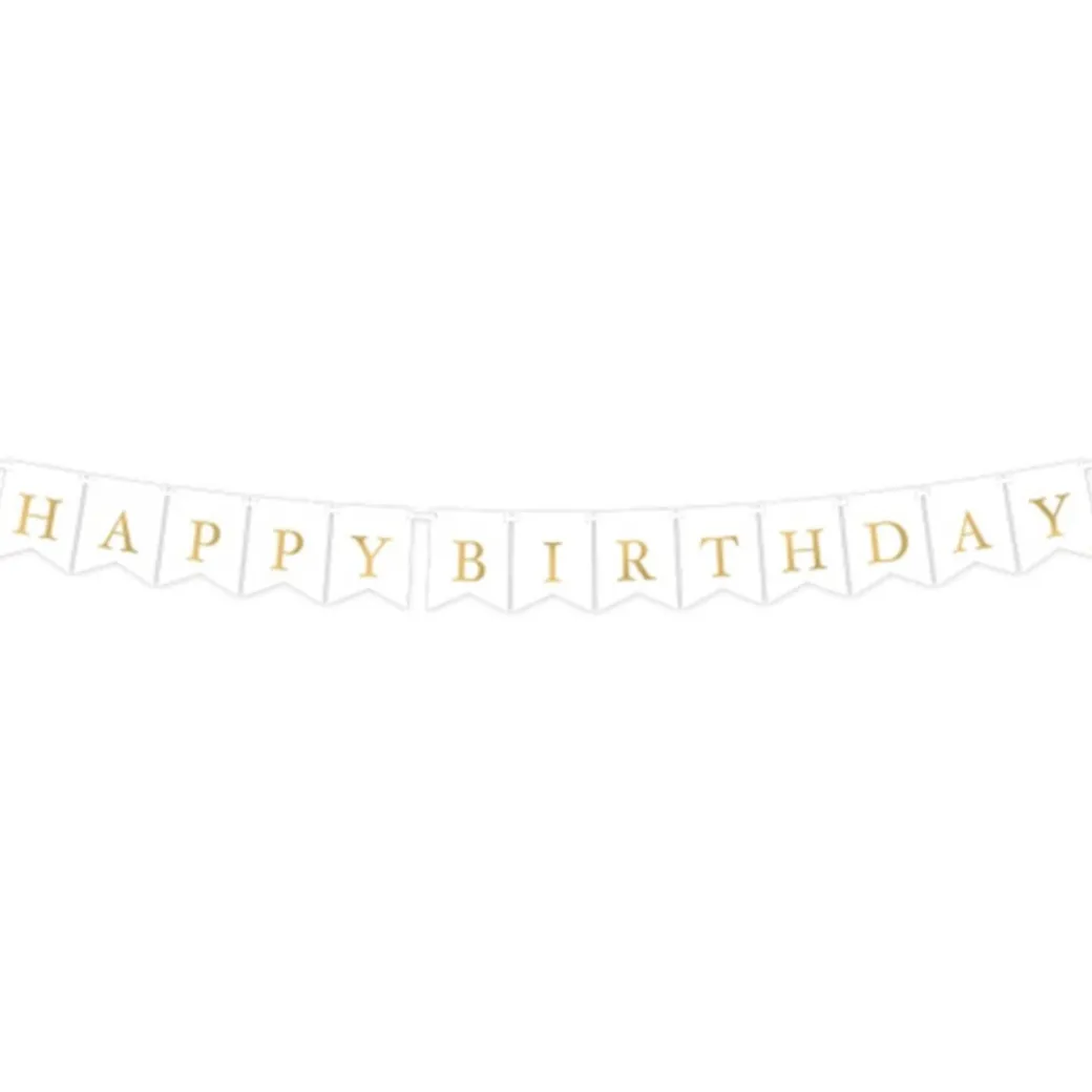 Papiergirlande "Happy Birthday" Weiß
