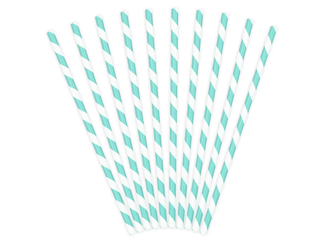 Papier-Strohhalme Gestreift Türkis 10 Stk.