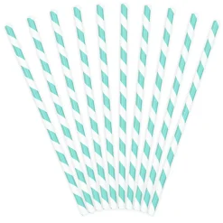 Papier-Strohhalme Gestreift Hellblau 10 Stk.
