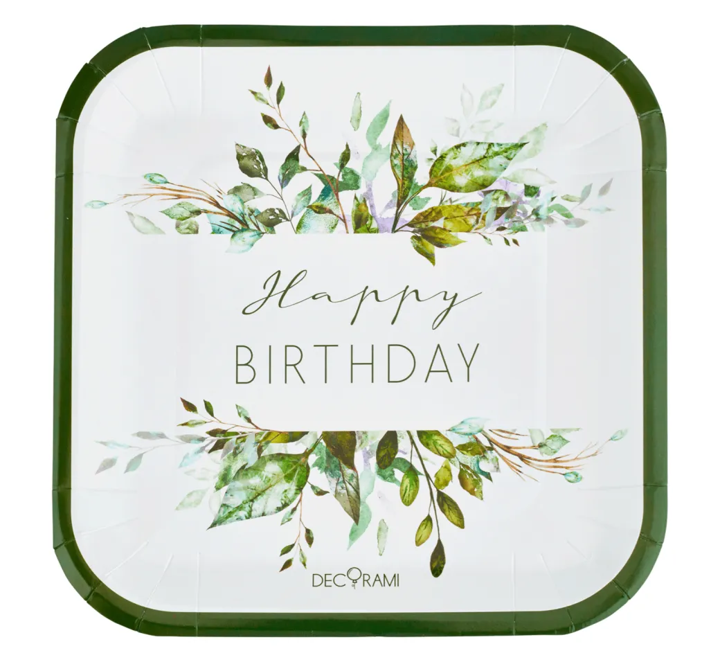 Pappteller "Happy Birthday" Botanical 6 Stk.