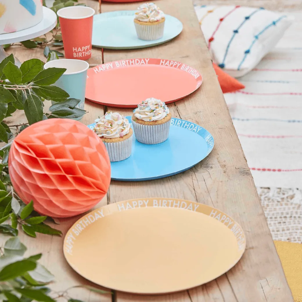Pappteller "Happy Birthday" Brights Ø 25 cm 8 Stk.