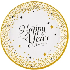 Pappteller "Happy New Year" Weiß-Gold 8 Stk.