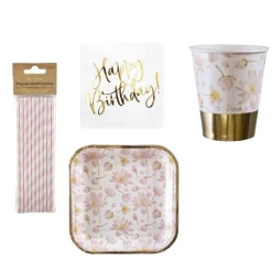 Partygeschirr Gesamt-Set Beautiful Blüten 38-tlg.