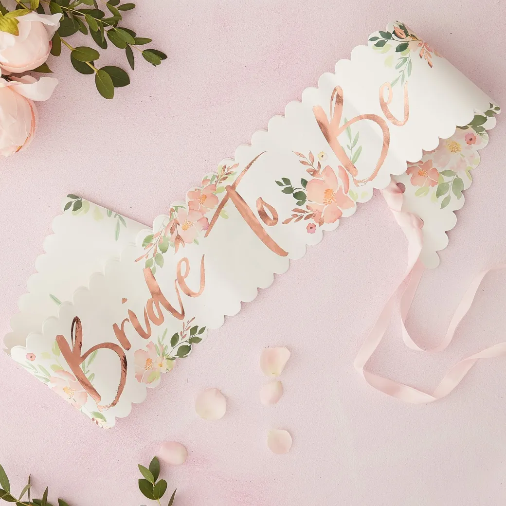 Schärpe "Bride To Be" Roségold Floral