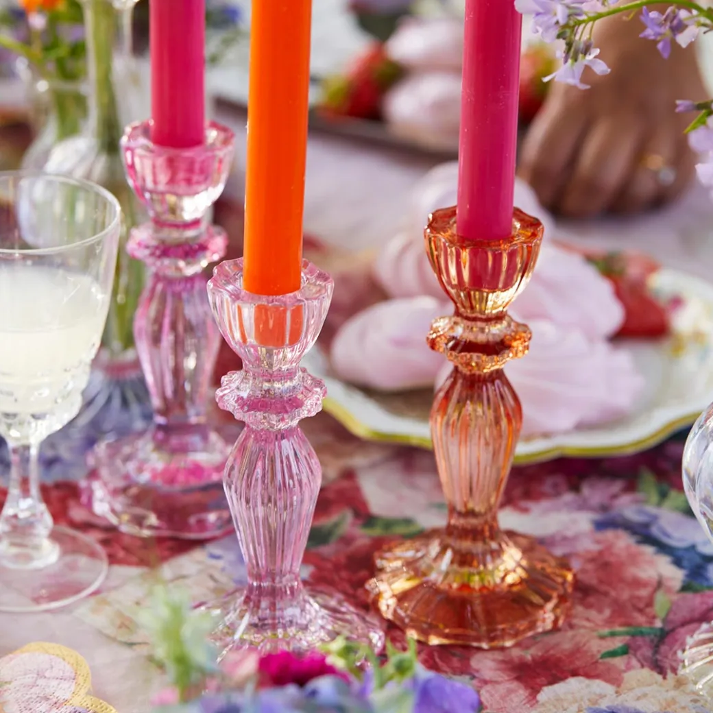 Stabkerzenständer Glas Rosa