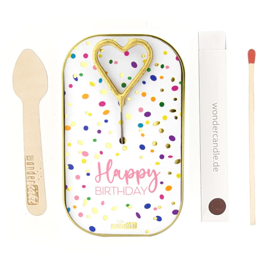 Wondercake "Happy Birthday" Konfetti mit Herz-Wunderkerze