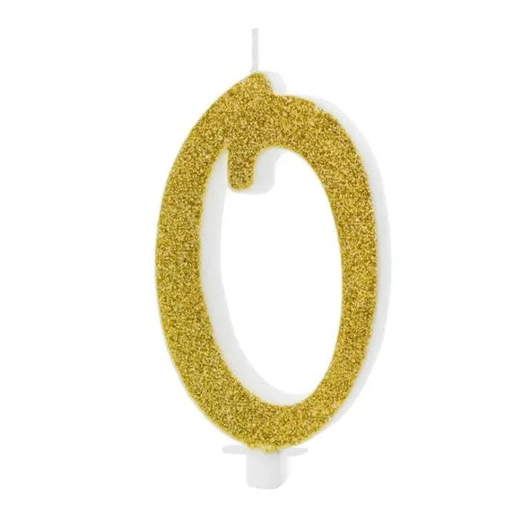 XL Geburtstagskerze Gold Glitzer "0"