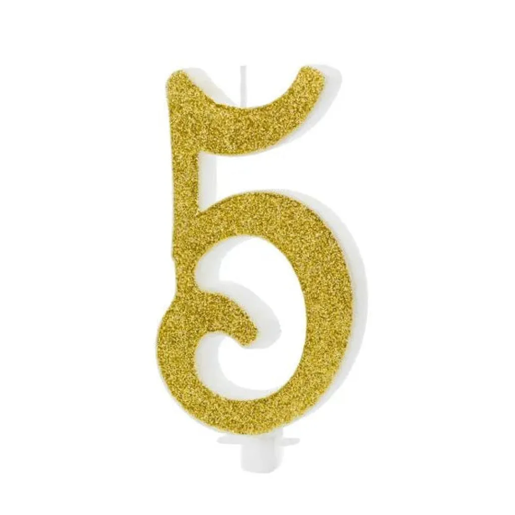 XL Geburtstagskerze Gold Glitzer "5"