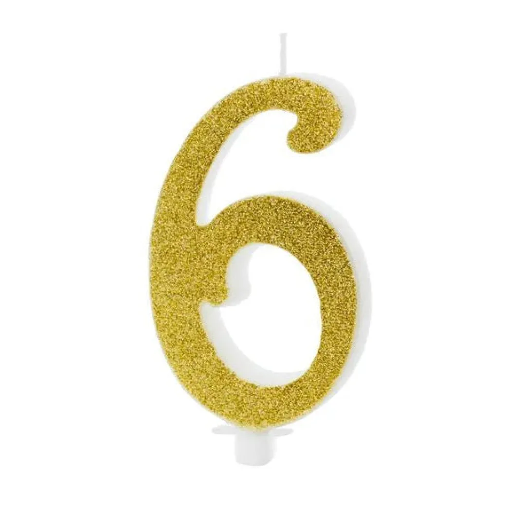 XL Geburtstagskerze Gold Glitzer "6"